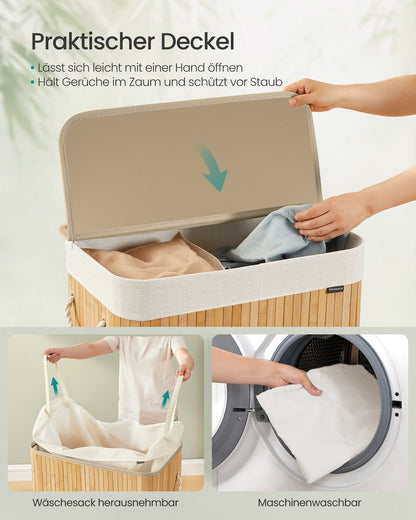Laundry Basket 100 L Foldable Removable and Machine Washable Liner Bag Natural