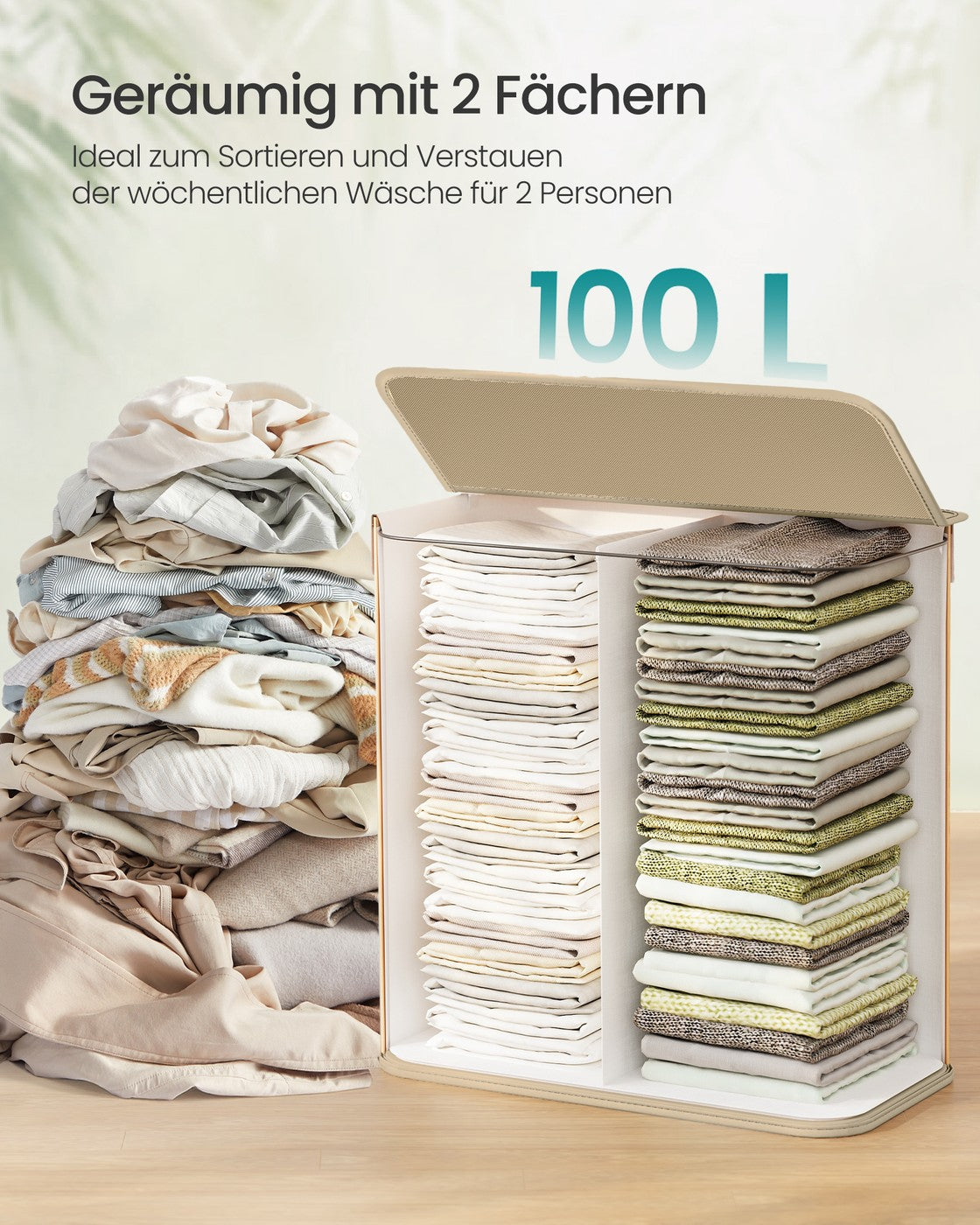 Laundry Basket 100 L Foldable Removable and Machine Washable Liner Bag Natural