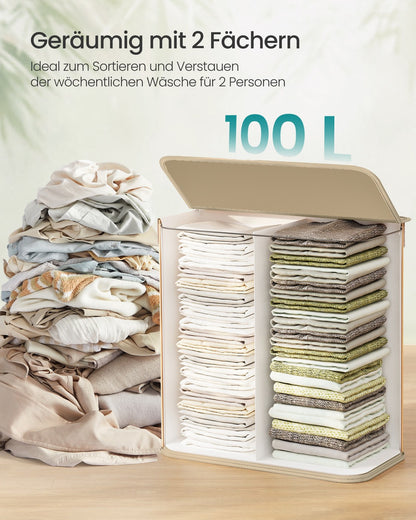 Laundry Basket 100 L Foldable Removable and Machine Washable Liner Bag Natural