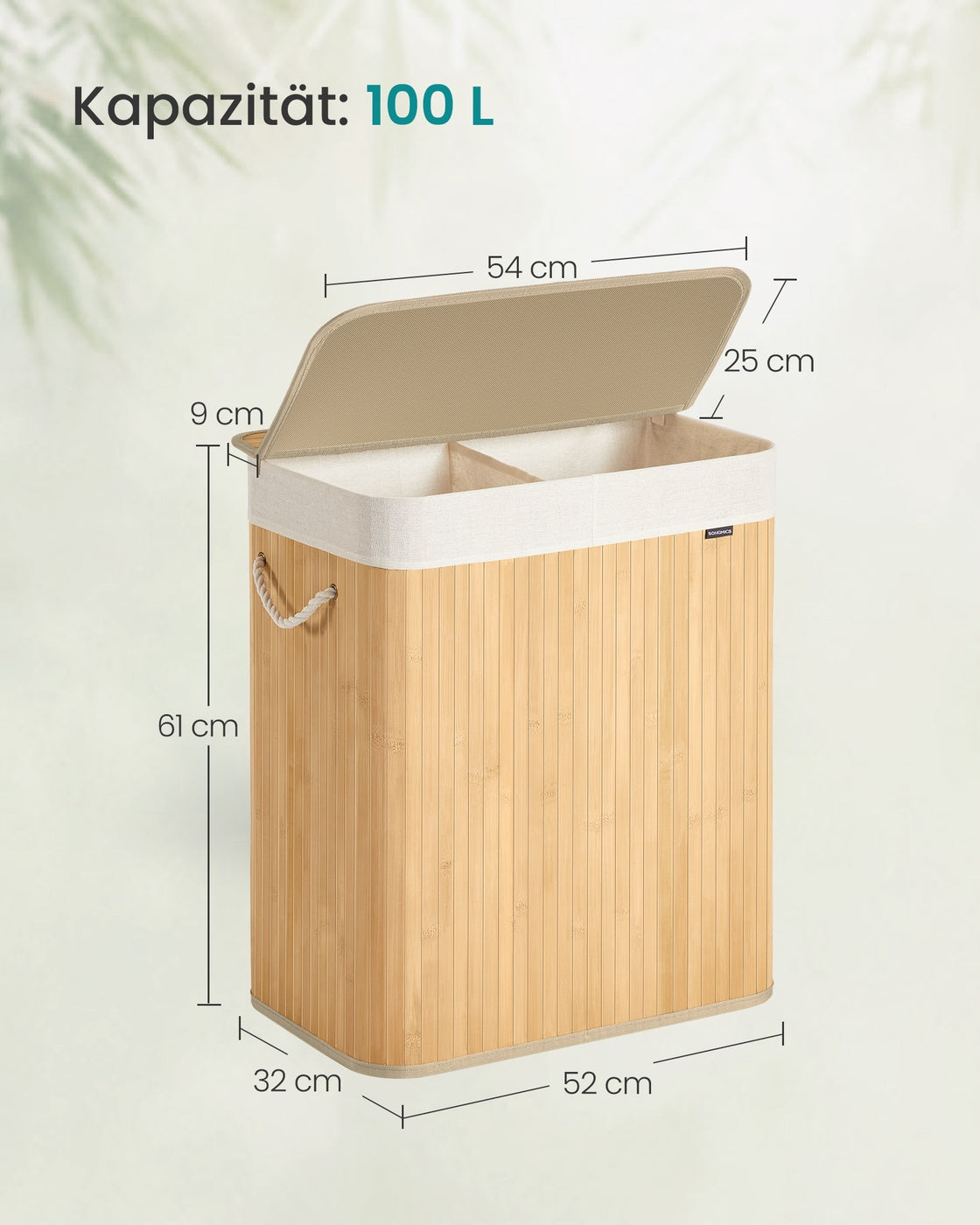 Laundry Basket 100 L Foldable Removable and Machine Washable Liner Bag Natural