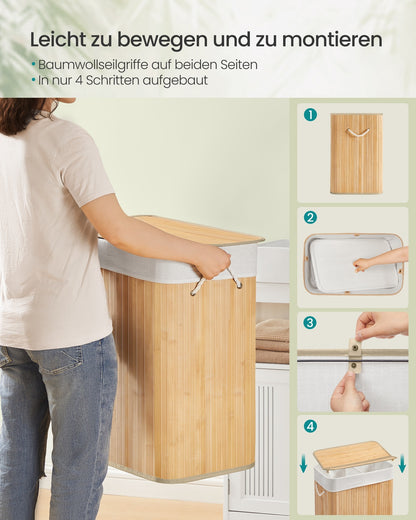 Laundry Basket 100 L Foldable Removable and Machine Washable Liner Bag Natural