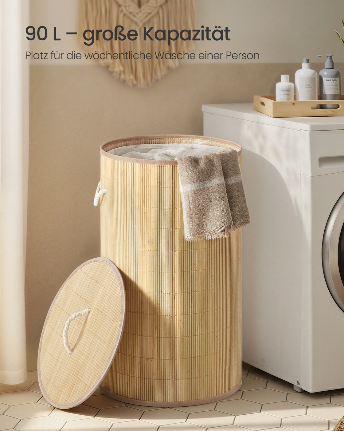 Laundry Basket with Lid 90 L Natural Color