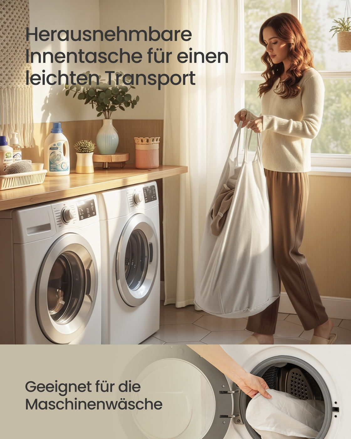 Laundry Basket with Lid 90 L Natural Color