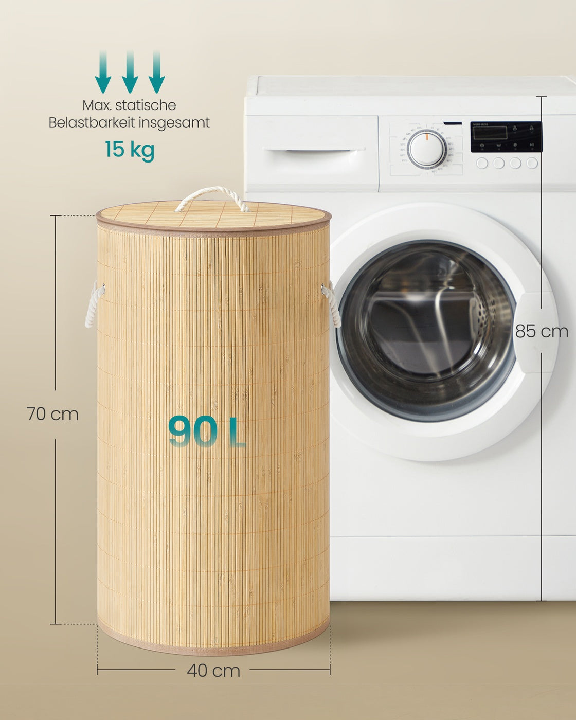 Laundry Basket with Lid 90 L Natural Color