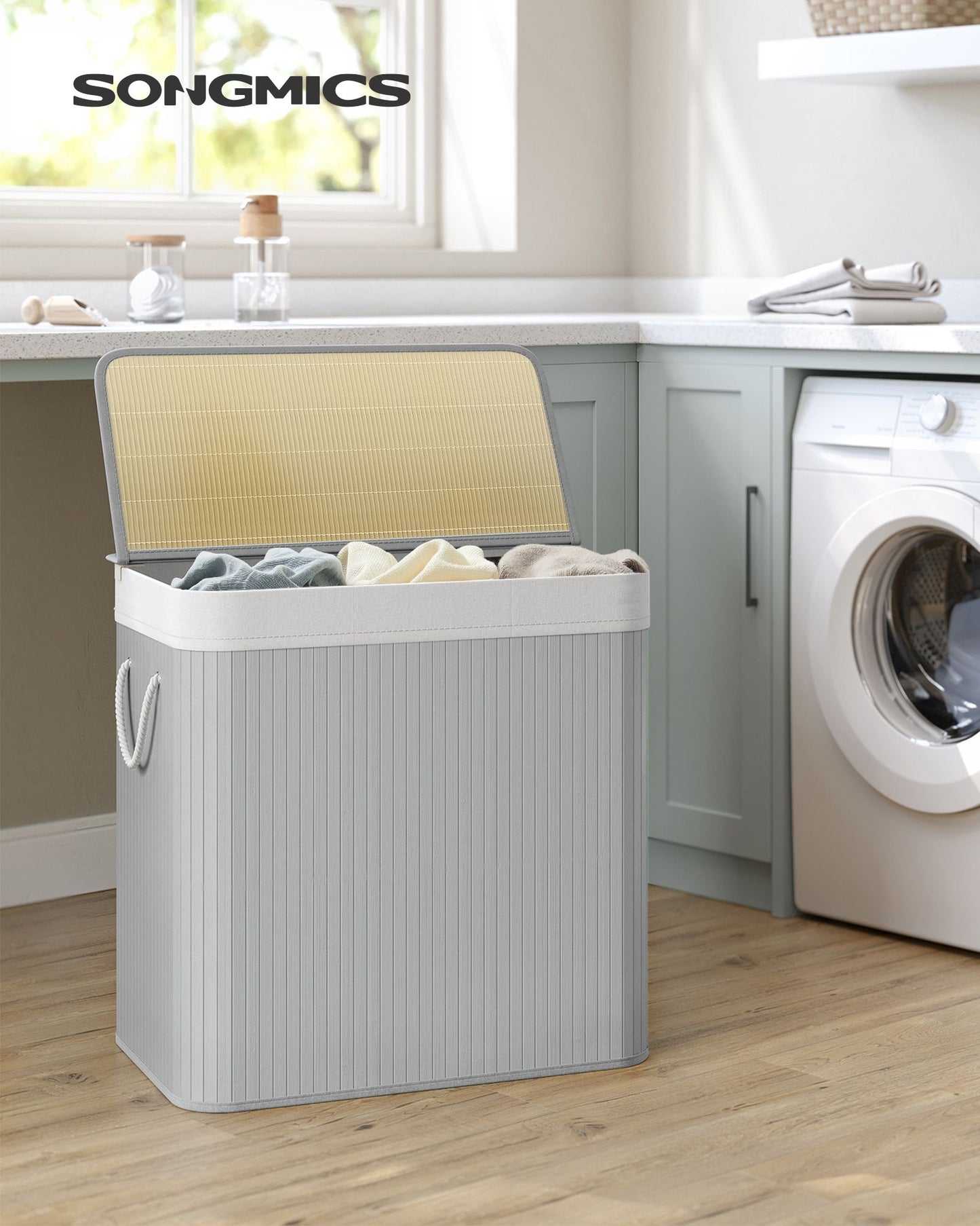 3-Section Laundry Hamper with Lid 39.6 Gallons (150L)