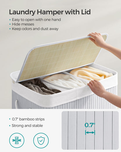 3-Section Laundry Hamper with Lid 39.6 Gallons (150L)