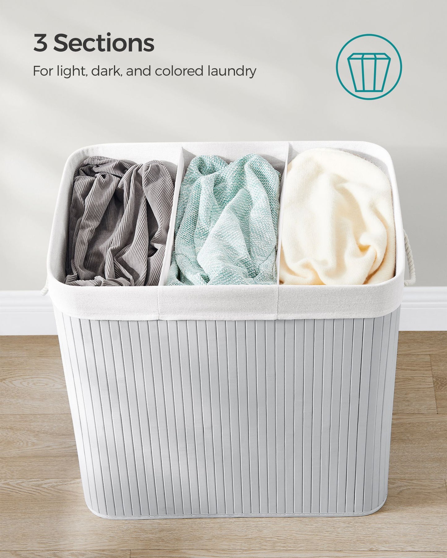3-Section Laundry Hamper with Lid 39.6 Gallons (150L)