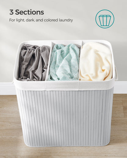 3-Section Laundry Hamper with Lid 39.6 Gallons (150L)