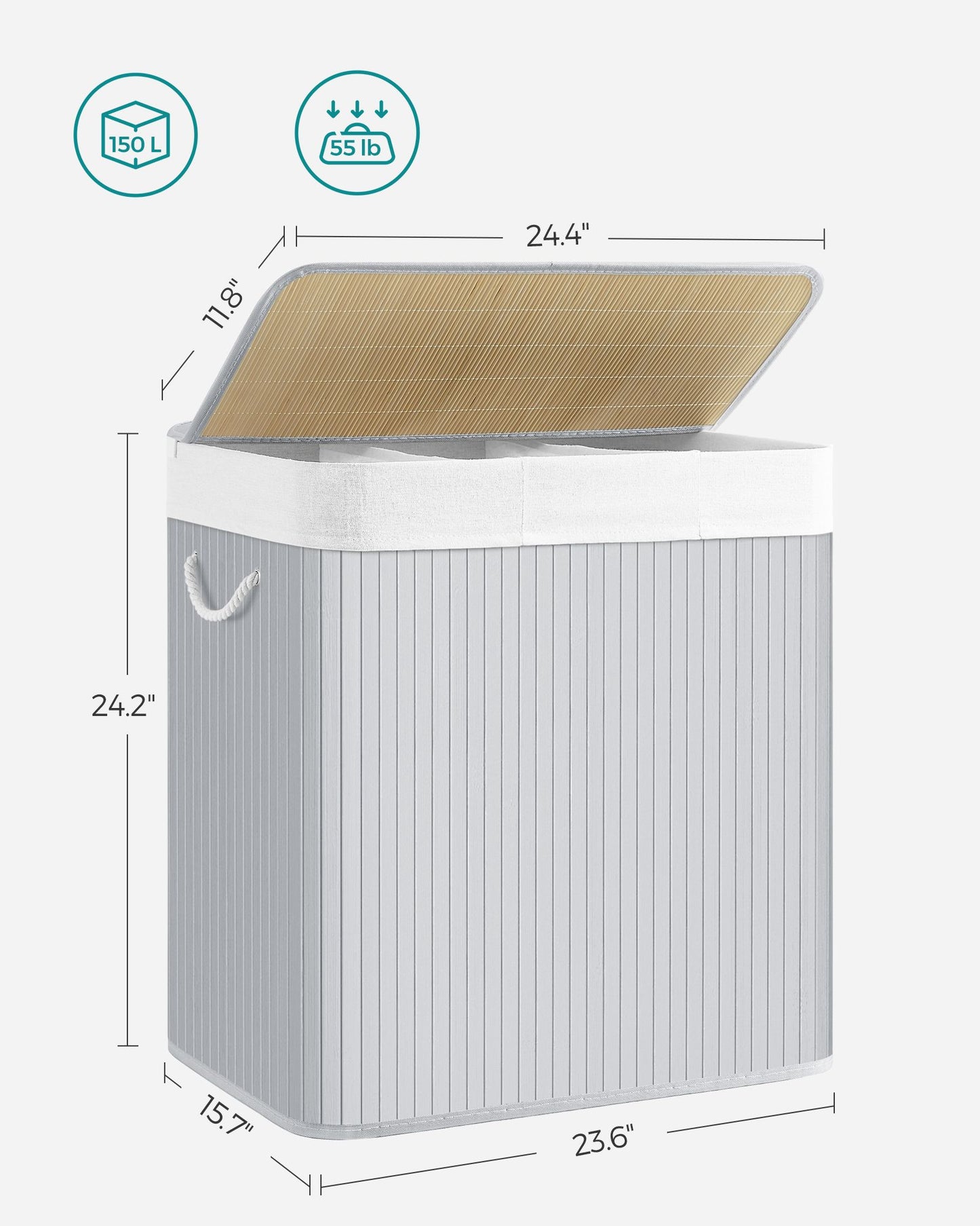 3-Section Laundry Hamper with Lid 39.6 Gallons (150L)