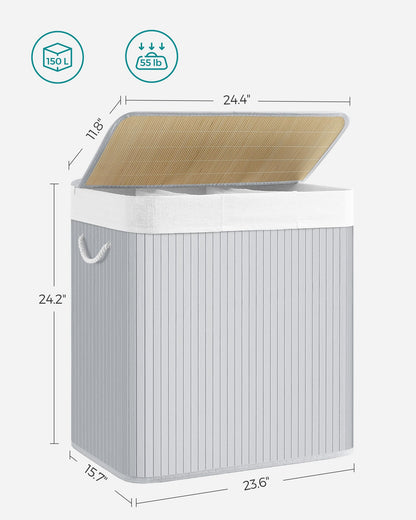 3-Section Laundry Hamper with Lid 39.6 Gallons (150L)