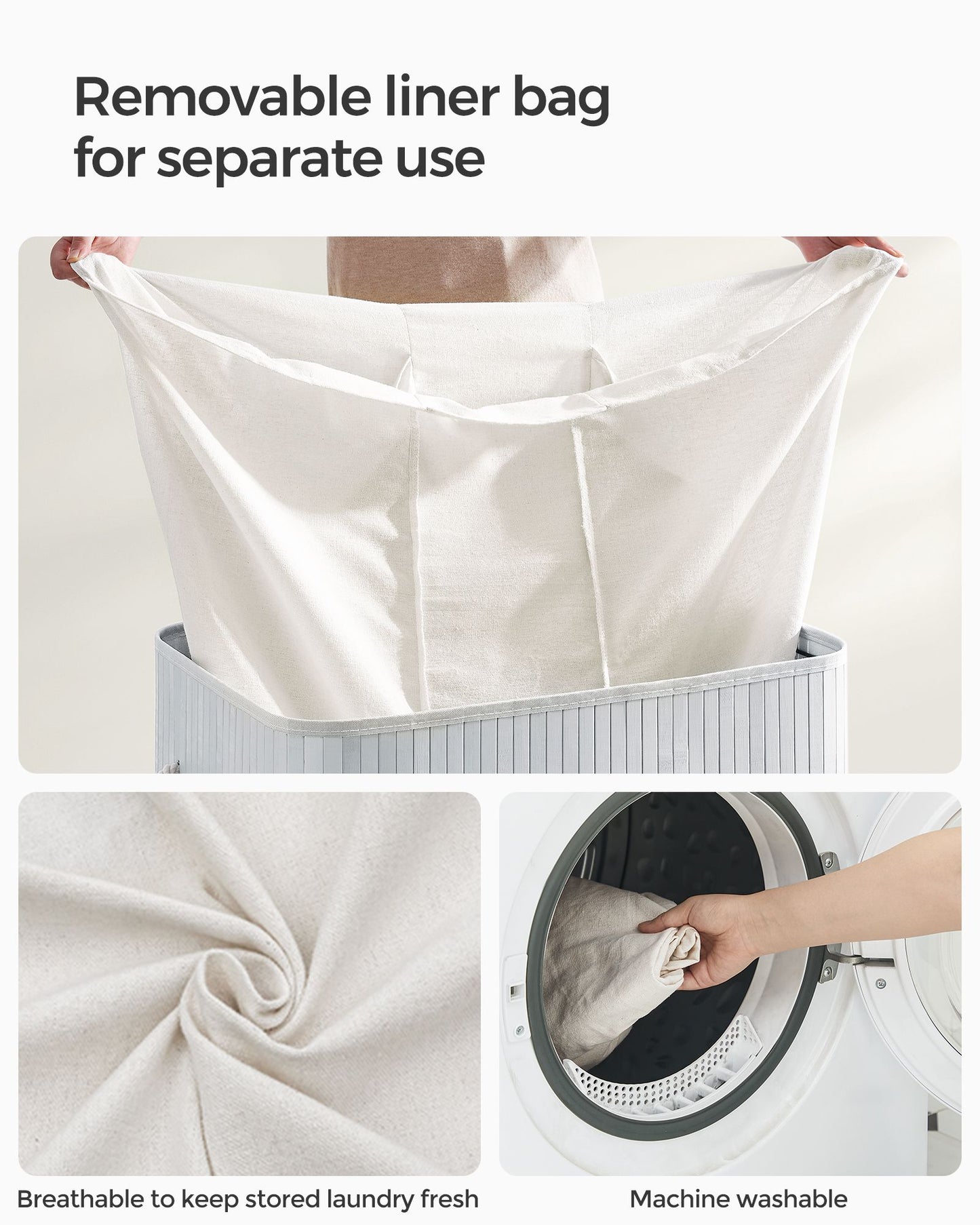 3-Section Laundry Hamper with Lid 39.6 Gallons (150L)
