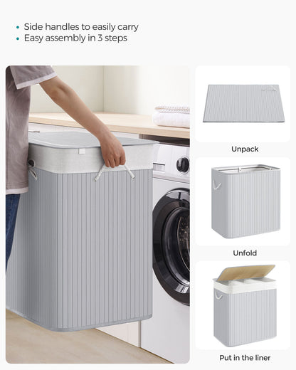 3-Section Laundry Hamper with Lid 39.6 Gallons (150L)