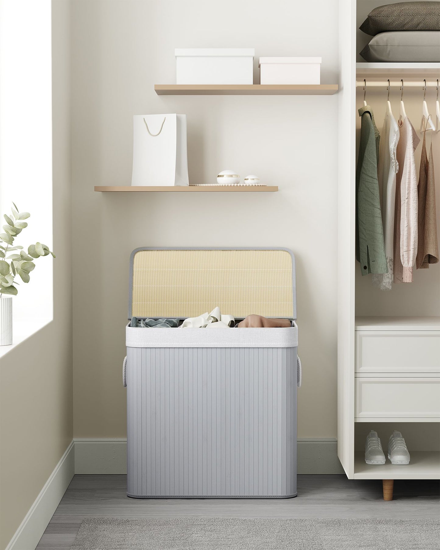 3-Section Laundry Hamper with Lid 39.6 Gallons (150L)