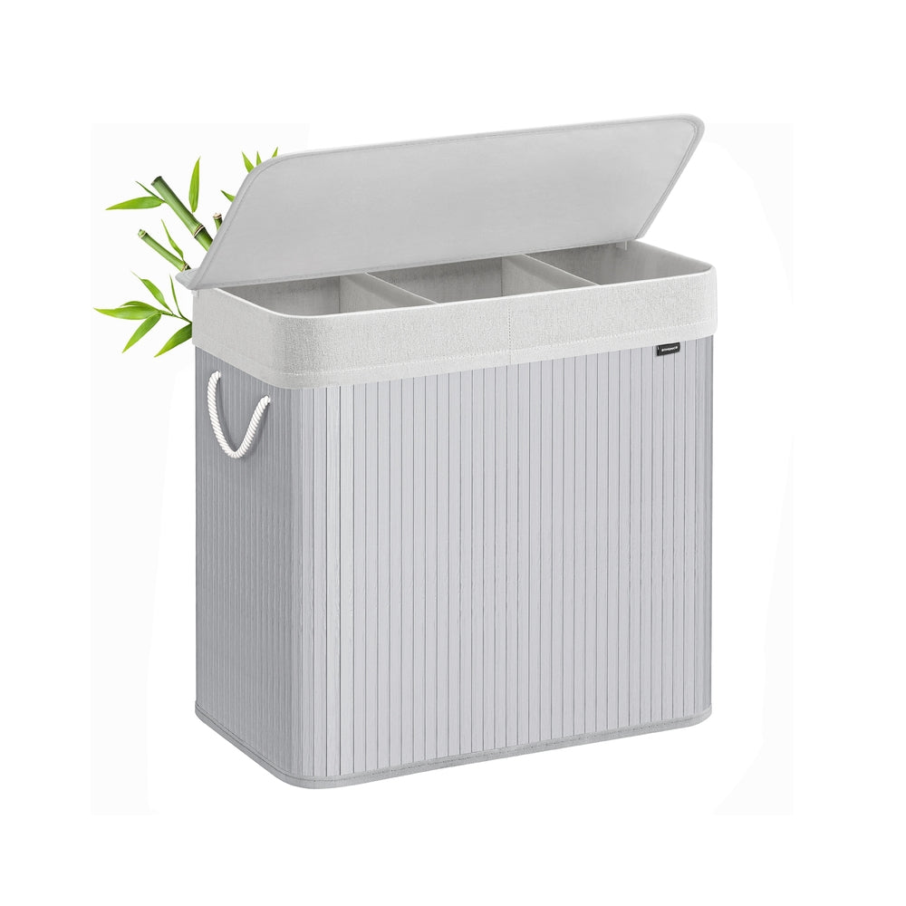 Laundry Basket 150 L 3 Compartments Wood Colour - image 9