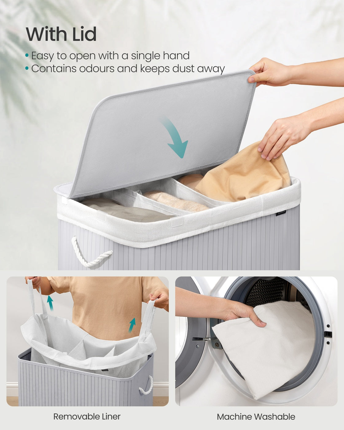 Laundry Basket 150 L 3 Compartments Wood Colour - image 11