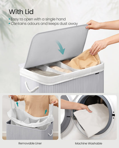 Laundry Basket 150 L 3 Compartments Wood Colour - image 11