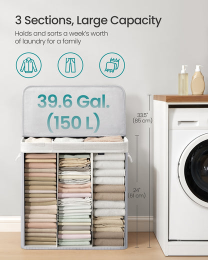 Laundry Basket 150 L 3 Compartments Wood Colour - image 12