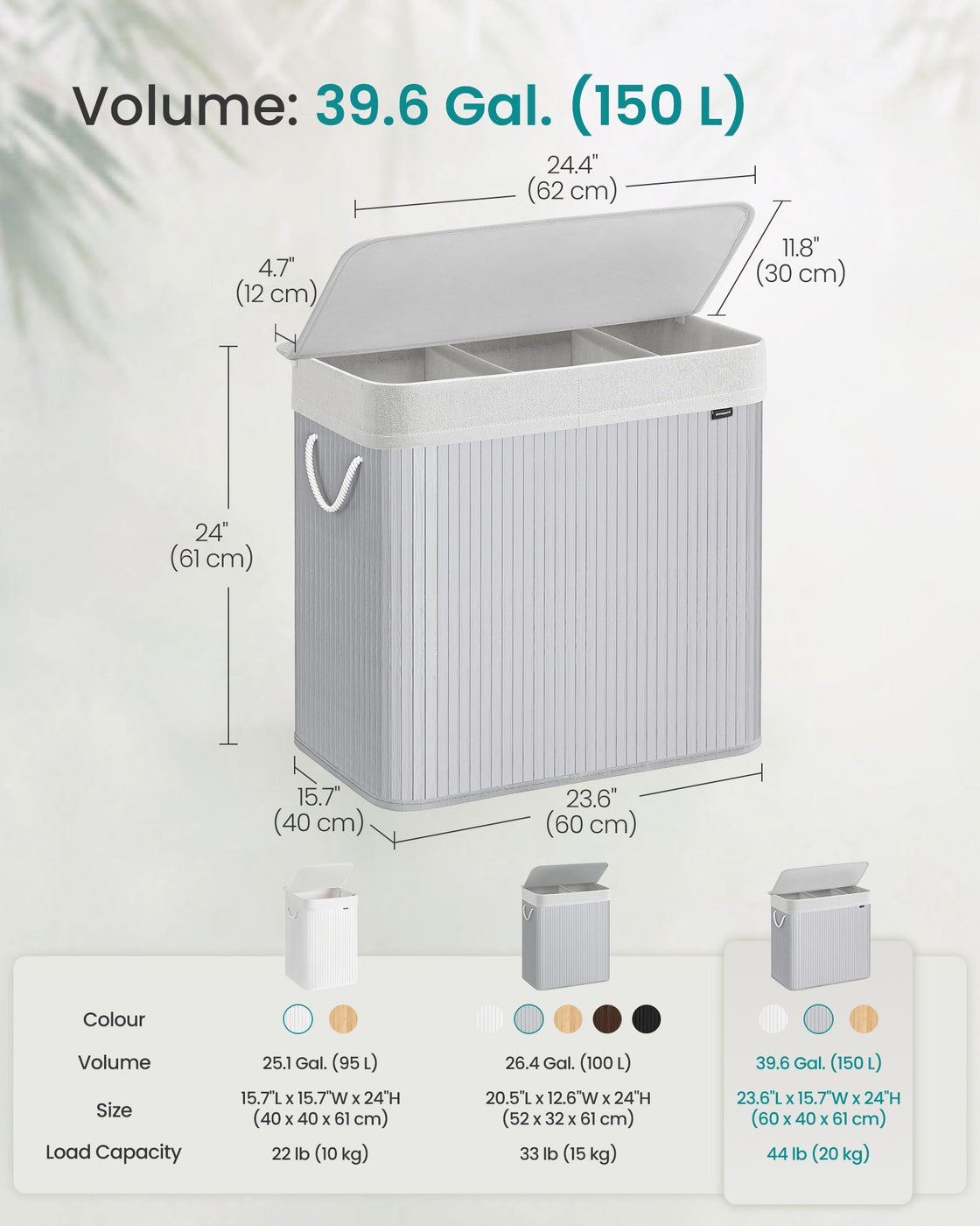 Laundry Basket 150 L 3 Compartments Wood Colour - image 13