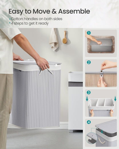 Laundry Basket 150 L 3 Compartments Wood Colour - image 14