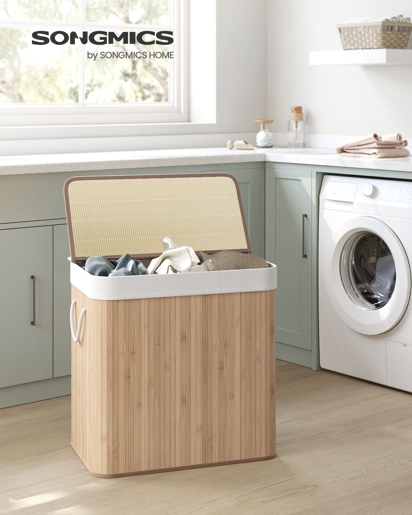 3-Section Laundry Hamper with Lid 39.6 Gallons (150L) - HWLEXTRA 