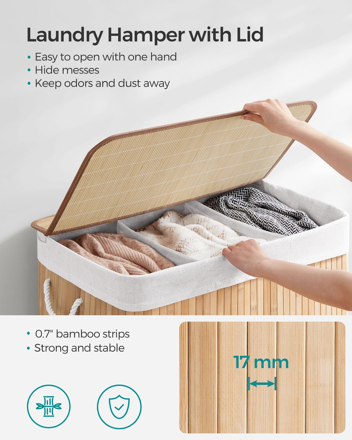 3-Section Laundry Hamper with Lid 39.6 Gallons (150L) - HWLEXTRA 