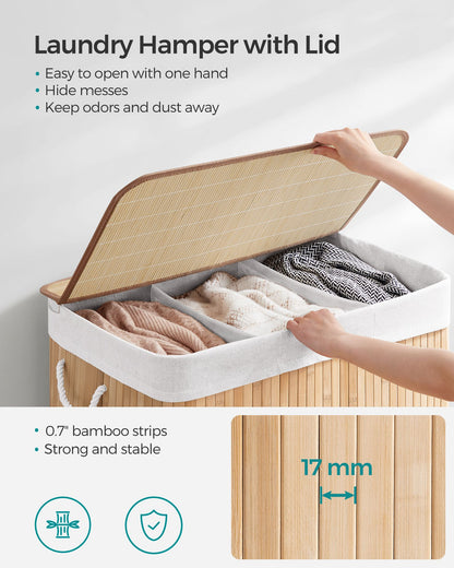 3-Section Laundry Hamper with Lid 39.6 Gallons (150L) - HWLEXTRA 