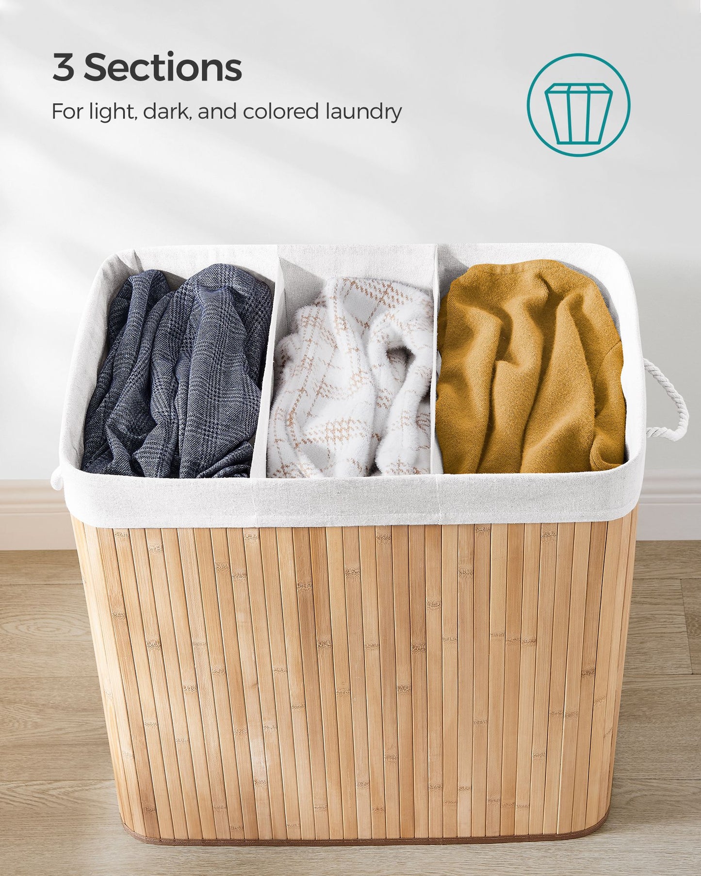 3-Section Laundry Hamper with Lid 39.6 Gallons (150L) - HWLEXTRA 