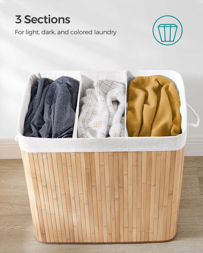 3-Section Laundry Hamper with Lid 39.6 Gallons (150L) - HWLEXTRA 