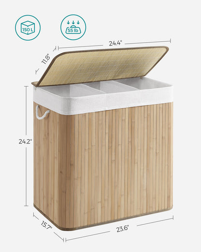 3-Section Laundry Hamper with Lid 39.6 Gallons (150L) - HWLEXTRA 