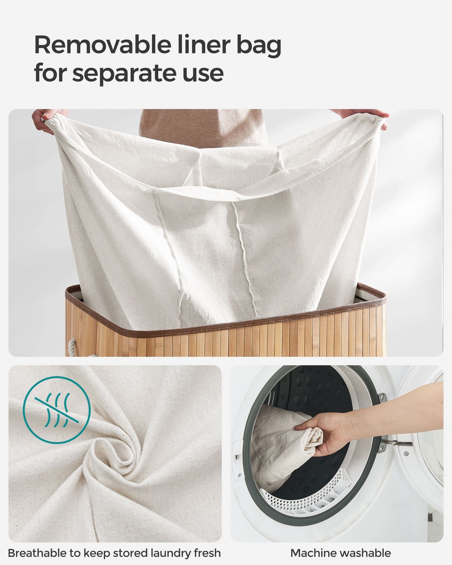 3-Section Laundry Hamper with Lid 39.6 Gallons (150L) - HWLEXTRA 