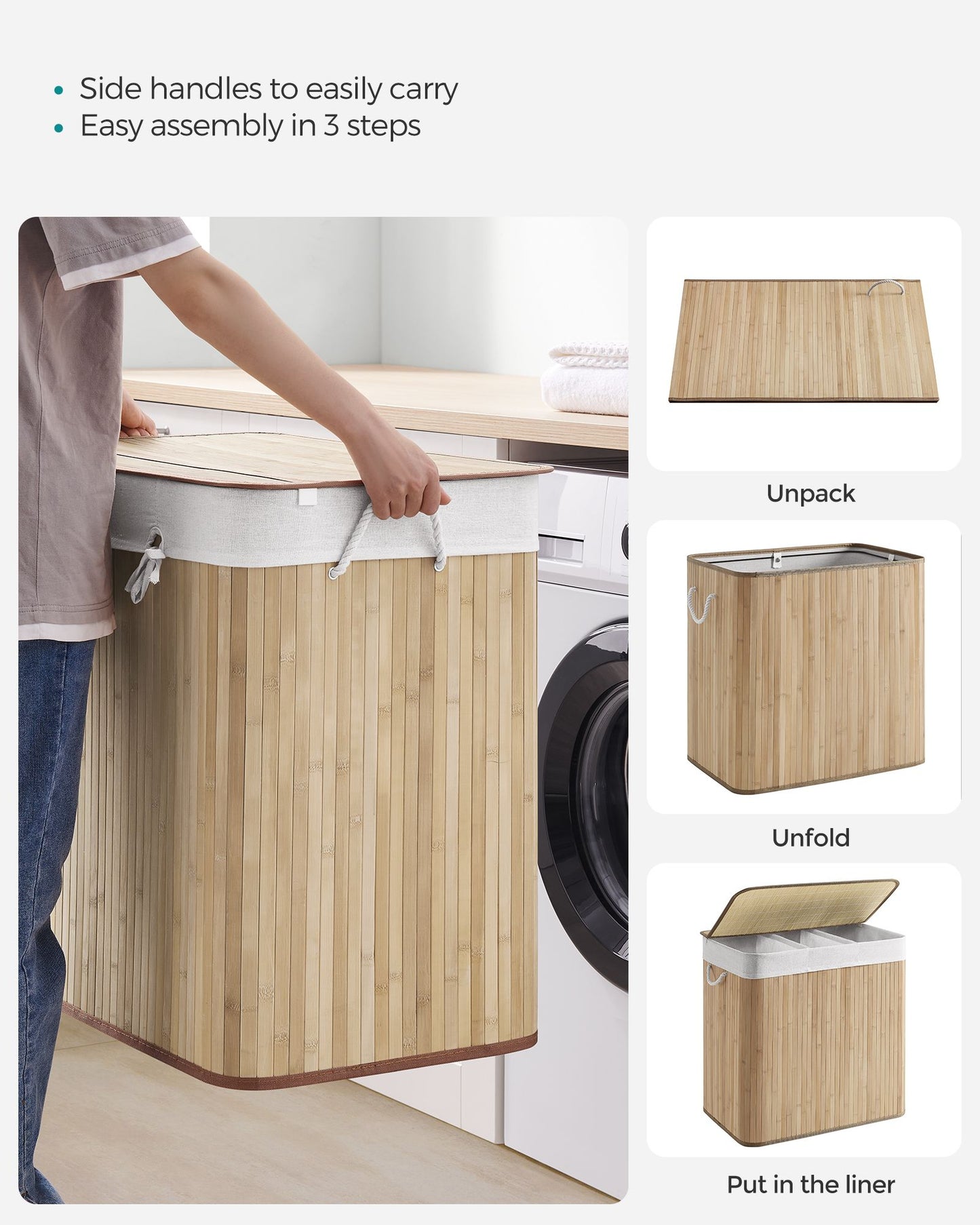 3-Section Laundry Hamper with Lid 39.6 Gallons (150L) - HWLEXTRA 