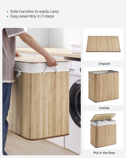 3-Section Laundry Hamper with Lid 39.6 Gallons (150L) - HWLEXTRA 