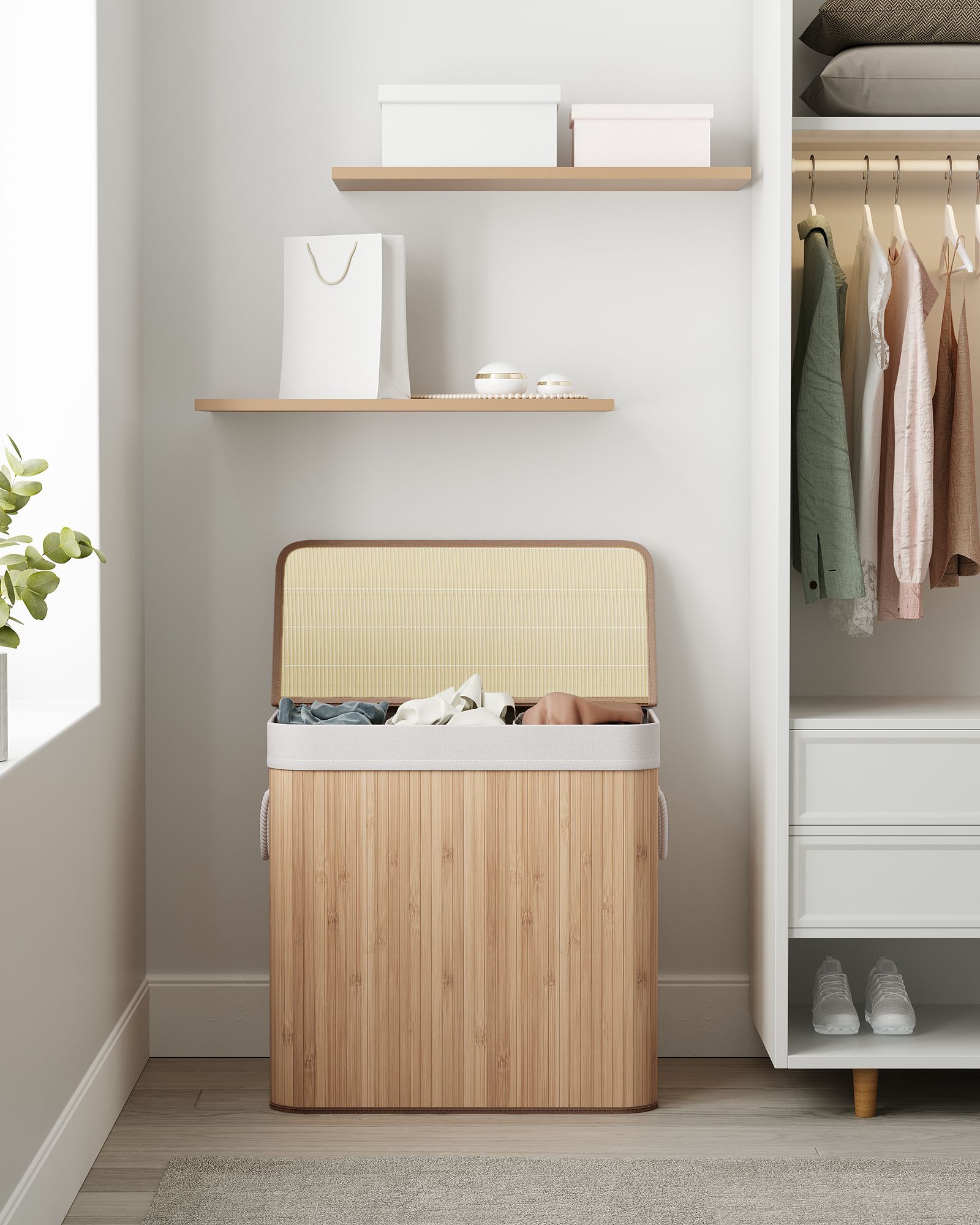 3-Section Laundry Hamper with Lid 39.6 Gallons (150L) - HWLEXTRA 