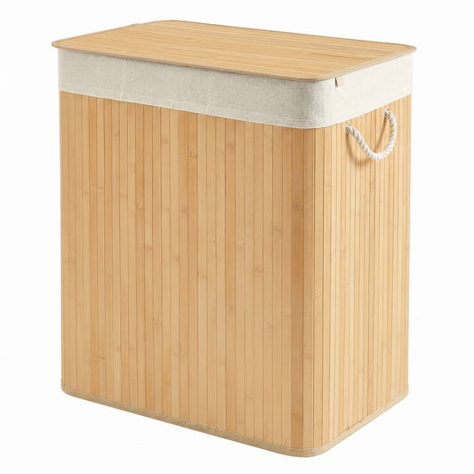 3-Section Laundry Basket, 150 L, Bamboo Laundry Hamper with Lid - image 1