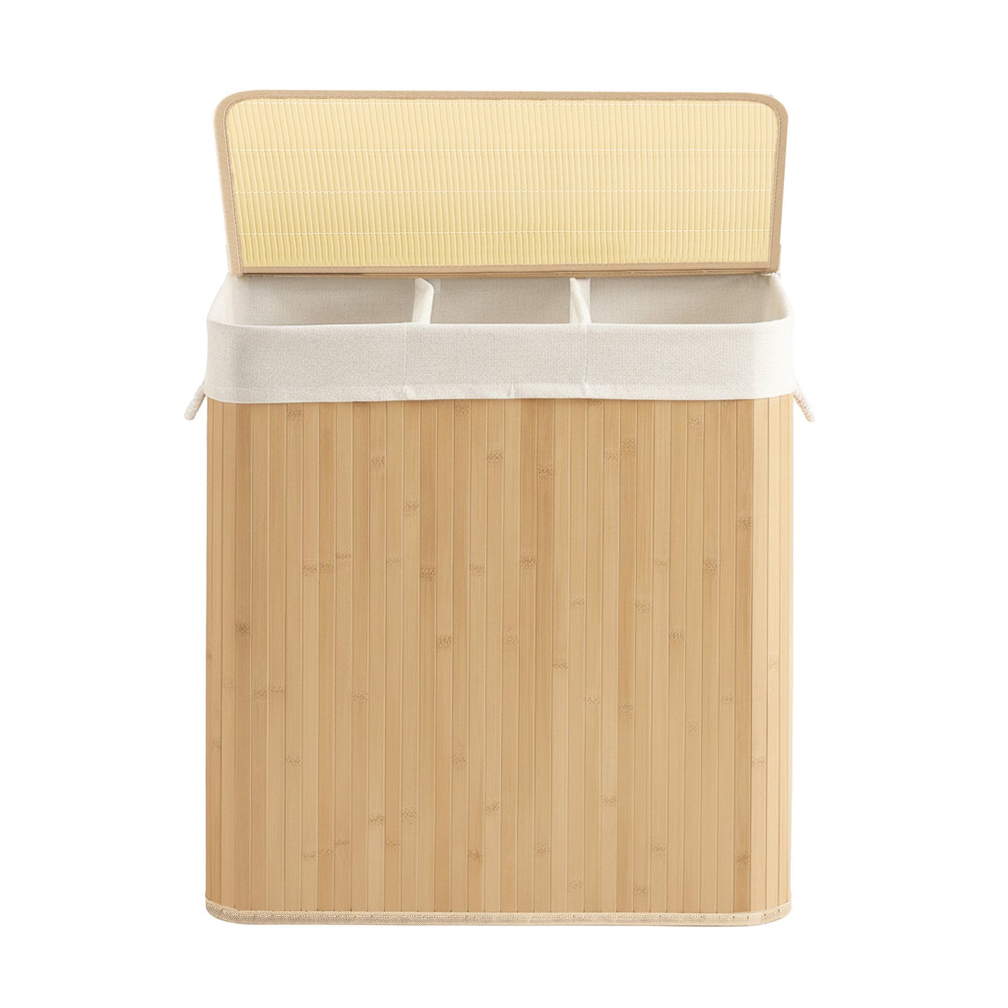3-Section Laundry Basket, 150 L, Bamboo Laundry Hamper with Lid - image 2