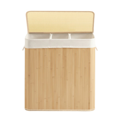 3-Section Laundry Basket, 150 L, Bamboo Laundry Hamper with Lid - image 2