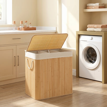 3-Section Laundry Basket, 150 L, Bamboo Laundry Hamper with Lid - image 4