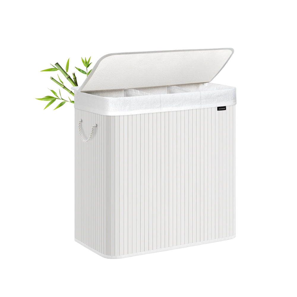 150L Laundry Hamper Basket with 3 Sections Cloud White