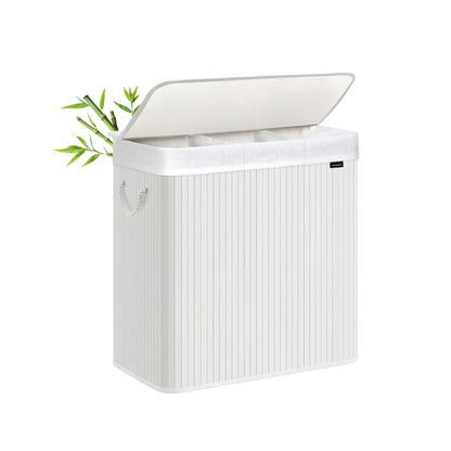 150L Laundry Hamper Basket with 3 Sections Cloud White