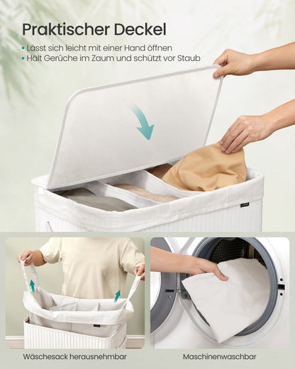 150L Laundry Hamper Basket with 3 Sections Cloud White
