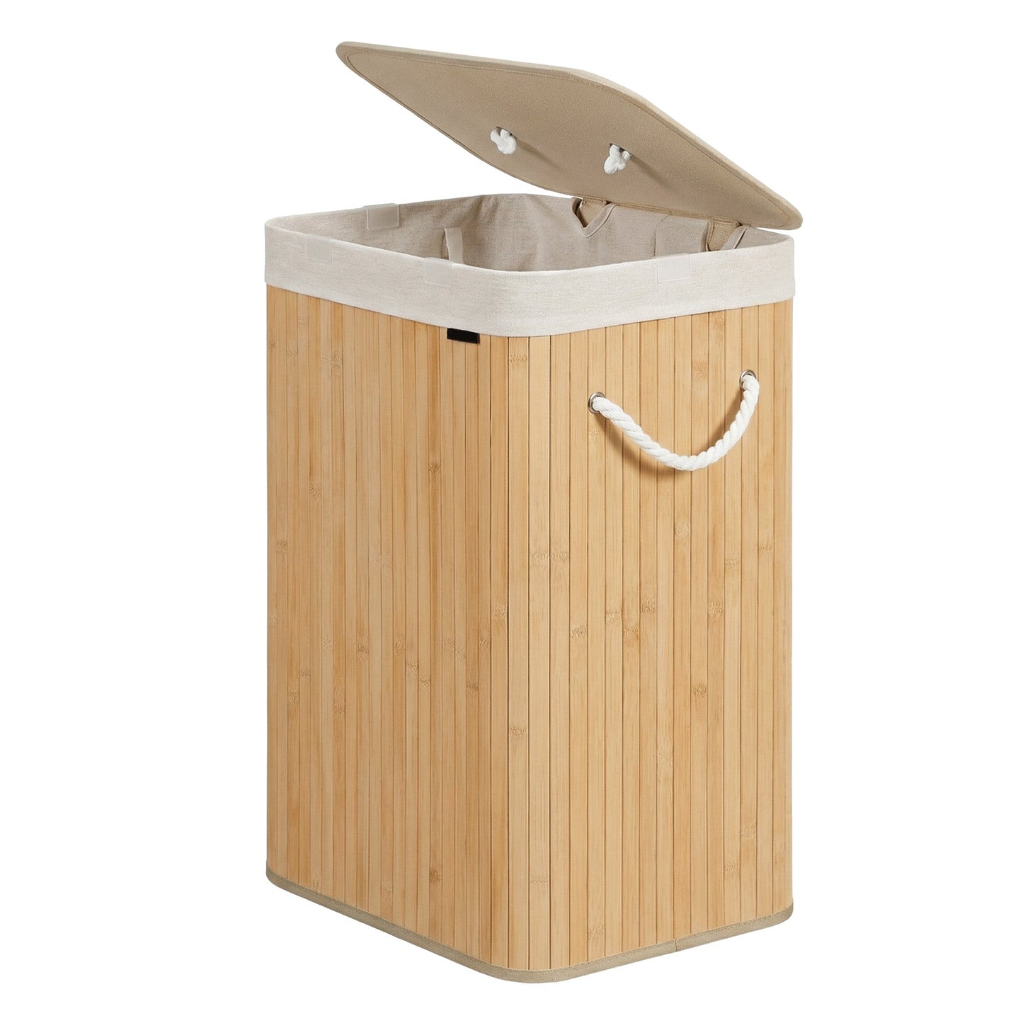 Foldable Laundry Hamper with Lid, 72 L Bamboo Laundry Basket, Storage Hamper with 3 Handles - image 7
