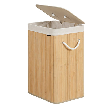 Foldable Laundry Hamper with Lid, 72 L Bamboo Laundry Basket, Storage Hamper with 3 Handles - image 7