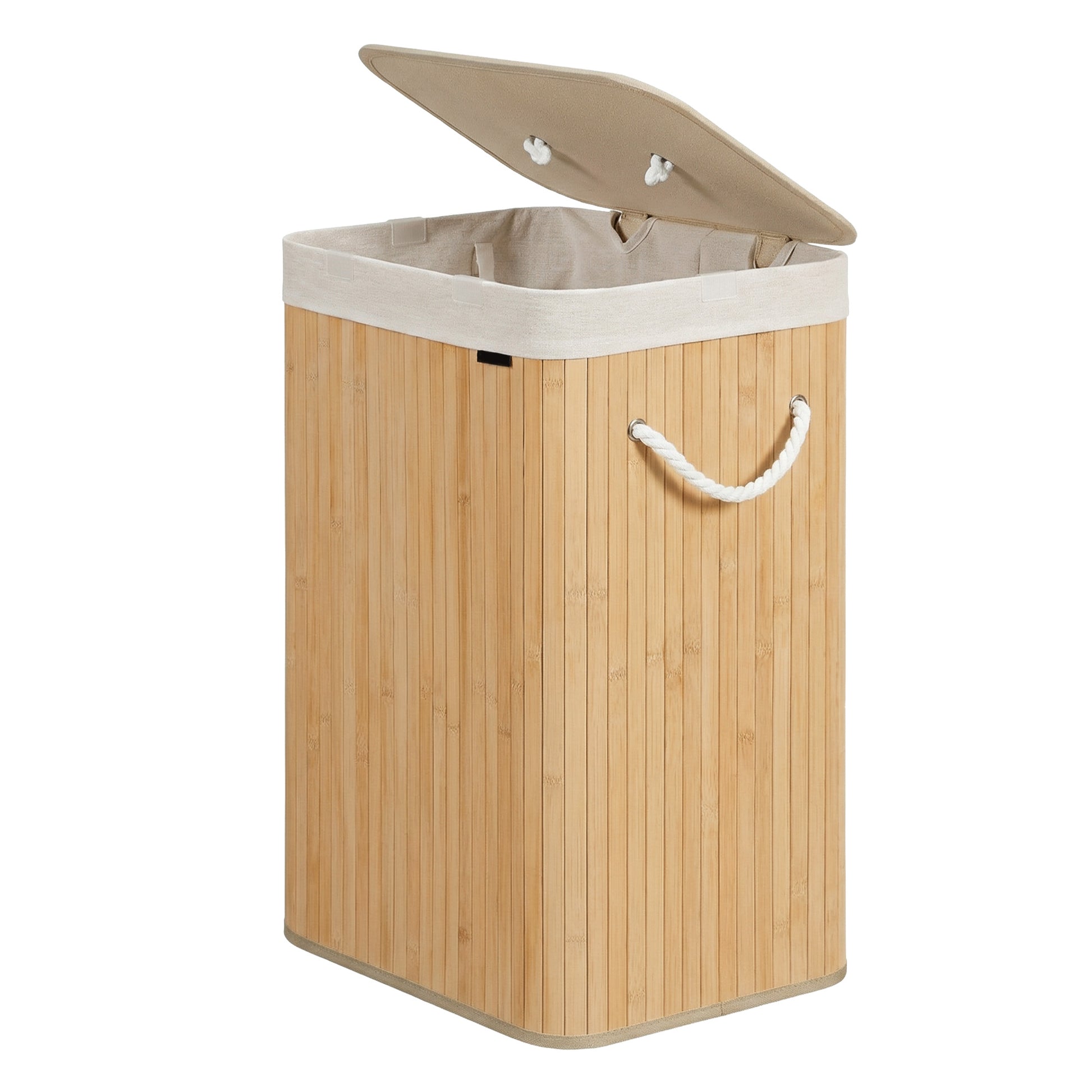Foldable Laundry Hamper with Lid, 72 L Bamboo Laundry Basket, Storage Hamper with 3 Handles - image 1