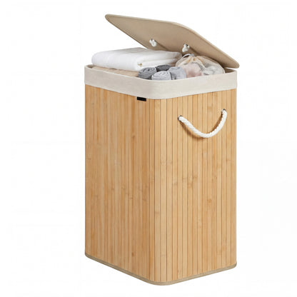 Foldable Laundry Hamper with Lid, 72 L Bamboo Laundry Basket, Storage Hamper with 3 Handles - image 8