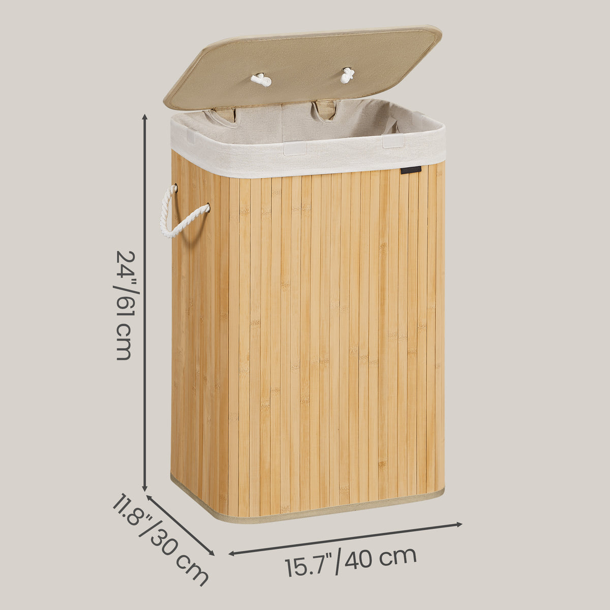 Foldable Laundry Hamper with Lid, 72 L Bamboo Laundry Basket, Storage Hamper with 3 Handles - image 3