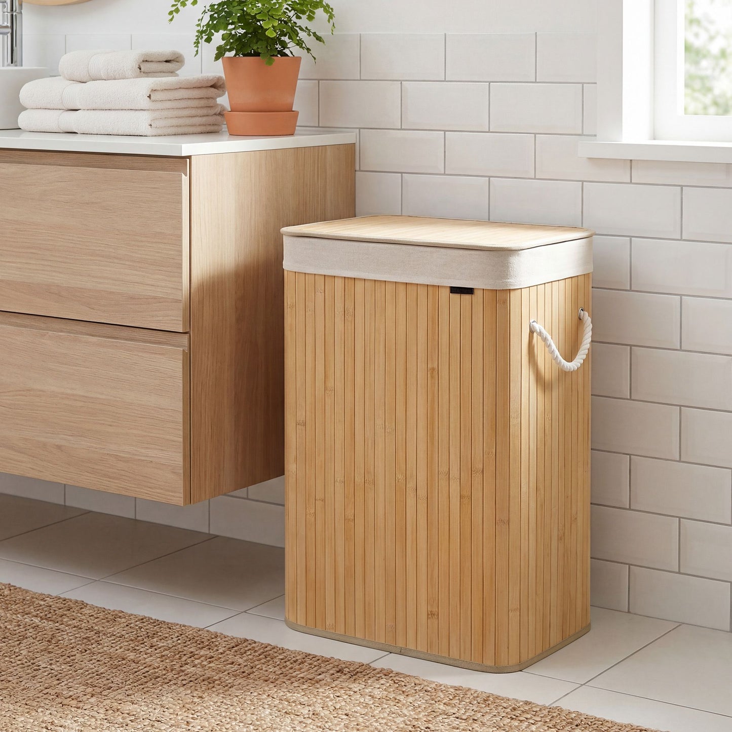 Foldable Laundry Hamper with Lid, 72 L Bamboo Laundry Basket, Storage Hamper with 3 Handles - image 11