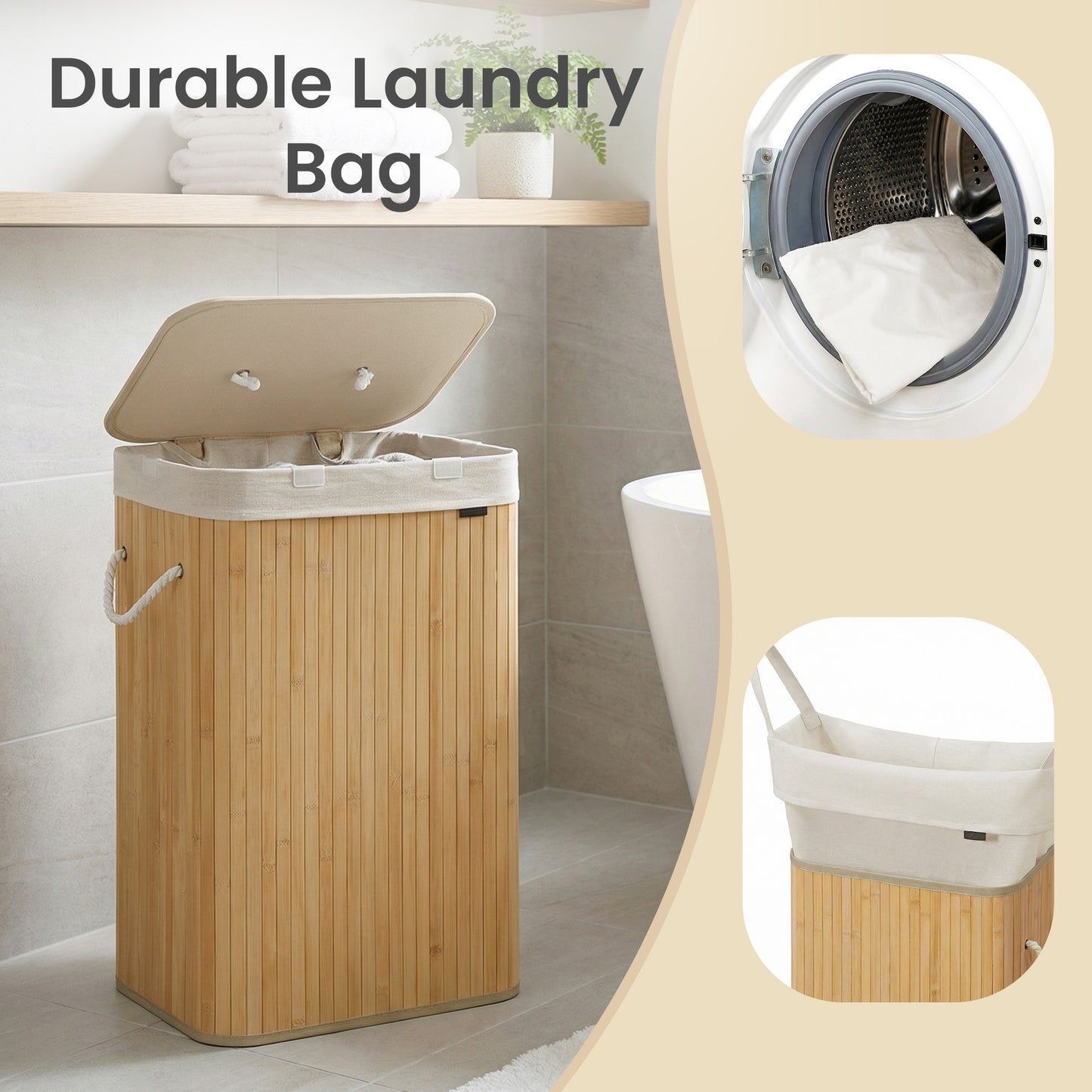 Foldable Laundry Hamper with Lid, 72 L Bamboo Laundry Basket, Storage Hamper with 3 Handles - image 12