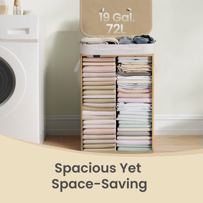 Foldable Laundry Hamper with Lid, 72 L Bamboo Laundry Basket, Storage Hamper with 3 Handles - image 7