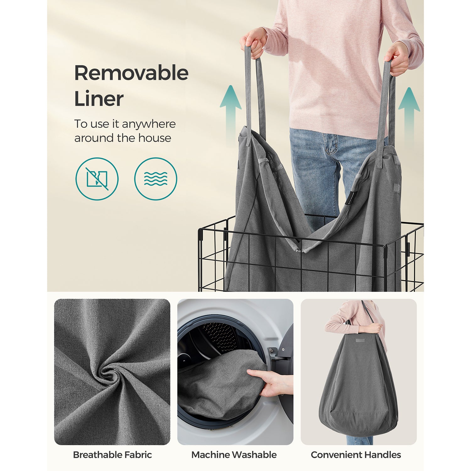 Laundry Hamper, 29 Gal. (110L) Laundry Basket, Black and Gray - image 6
