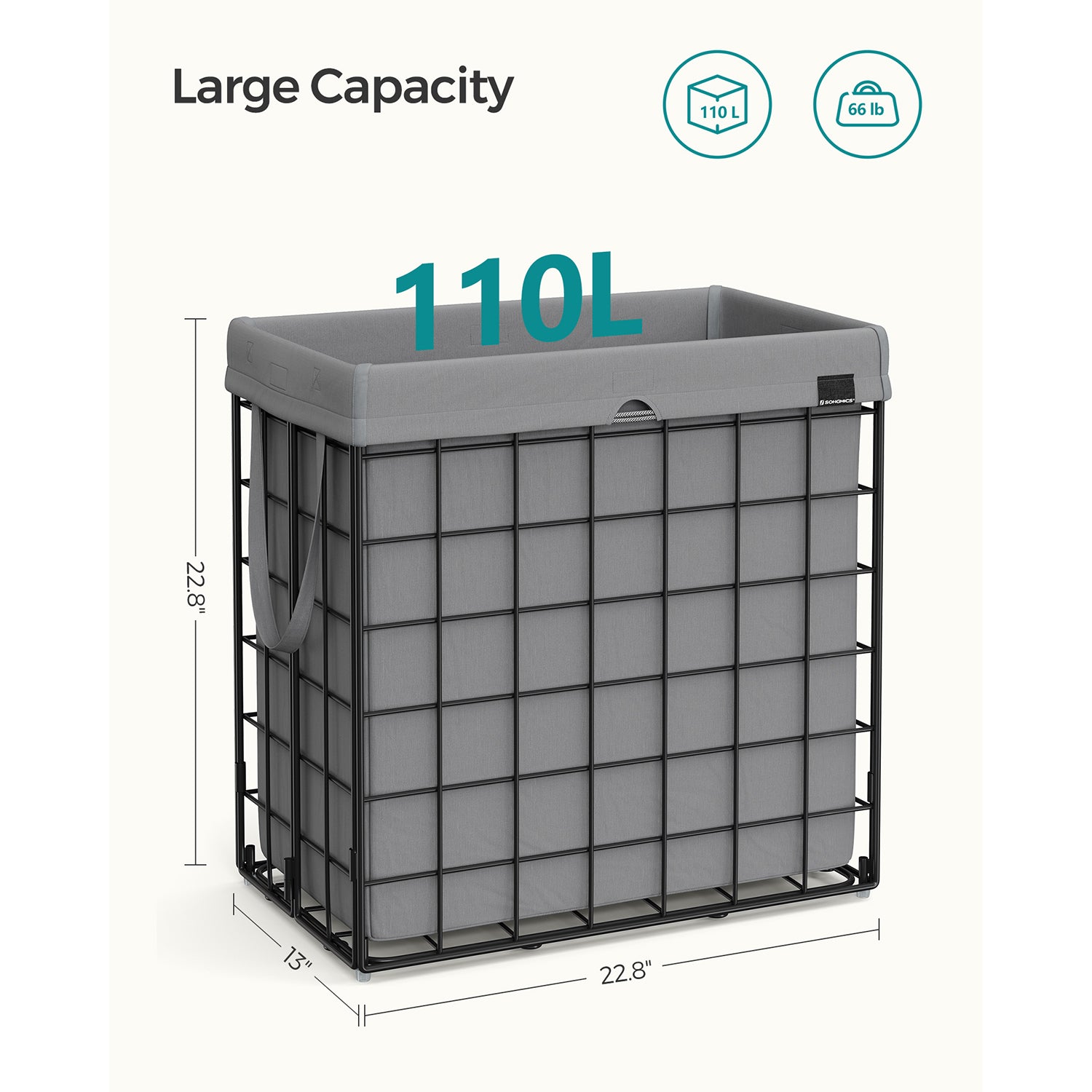 Laundry Hamper, 29 Gal. (110L) Laundry Basket, Black and Gray - image 7
